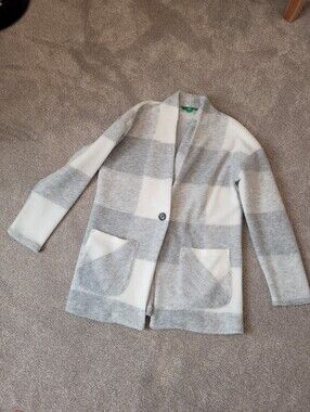 Dip Womens Fleece Grey And White Cardigan Jacket Size XS